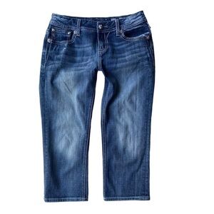 Miss Me Crop Jeans Size 28 Mid Rise Embroidered Rhinestones Flap Pockets Western